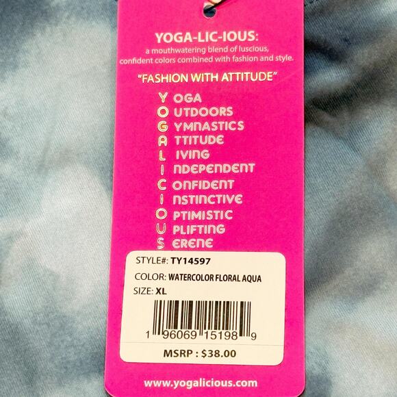Yogalicious Tank Top Womens XL Watercolor Floral Aqua Lightweight Activewear NWT - Picture 9 of 10